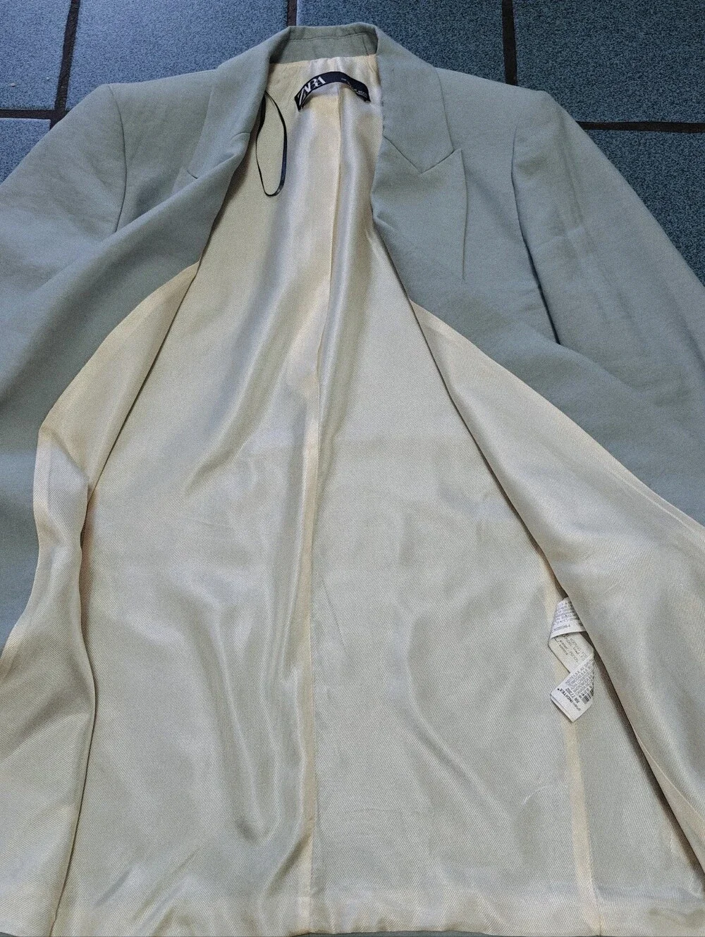 Zara Satin Effect Blazer Open Front Light Baby Blue Pastel Jacket Work  Size M